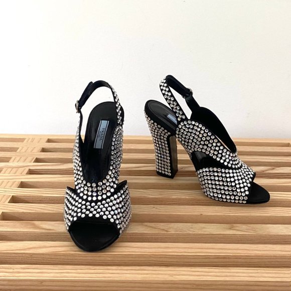 PRADA - Crystal Block Heel Open Toe Pump - Picture 4 of 15